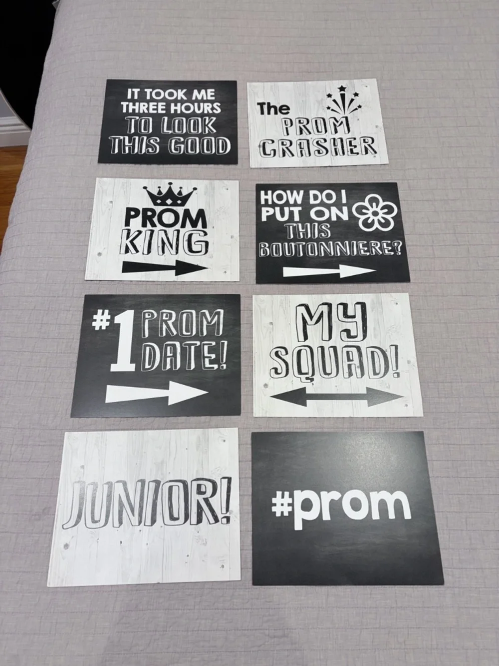 Prom Photo Booth Signs Set of 8 Double Sided Cardstock Prints Black White